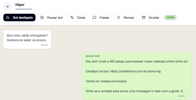 Mockup do passo 1: Cliente chama no WhatsApp