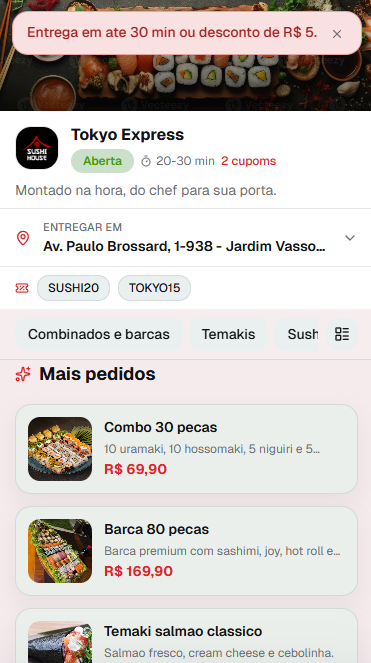 Cardápio mobile real do Leaf Delivery